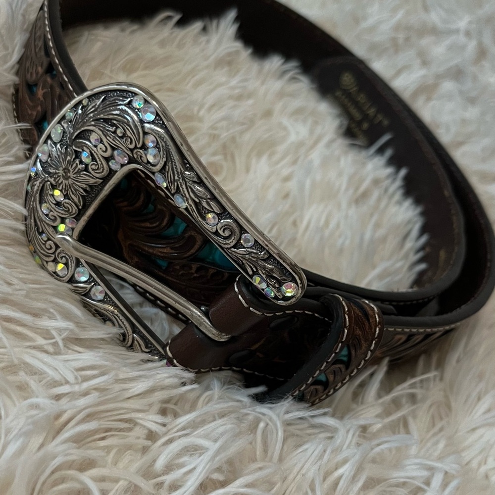 Ariat Brown Leather Belt with Genuine Leather and Gold Branding